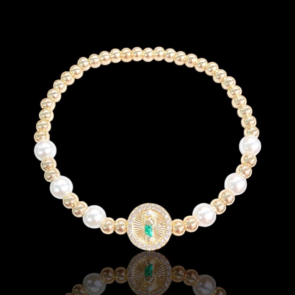 SAN JUDAS PEARLS & BEADS BRACELET Gold Filled Elegant Gold and Pearl Bracelet